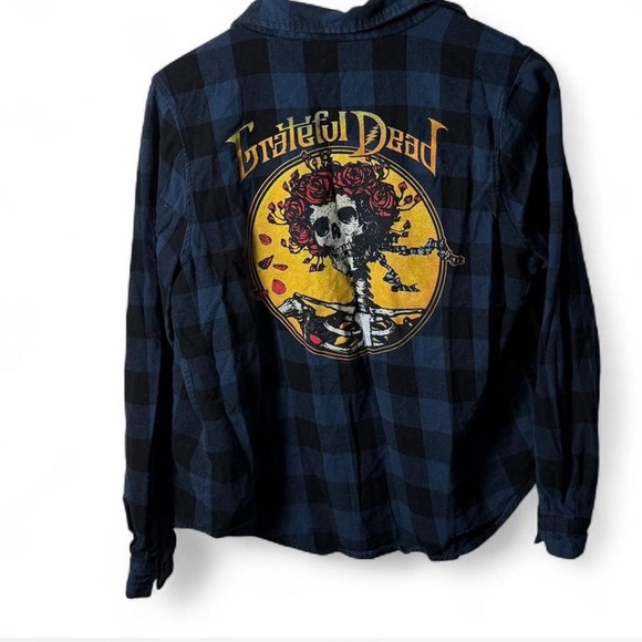 Grateful Dead Blue Plaid Flannel Shirt XS Skeleton Roses Graphic Back Vintage - Picture 1 of 3